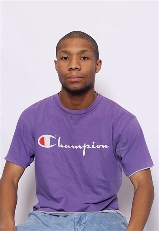 VINTAGE CHAMPION BIG LOGO REVERSIBLE T-SHIRT PURPLE