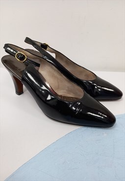 Vintage 90s Gina Ferrario Slingback Heels Black Patent 