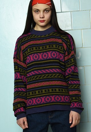VINTAGE 80S ABSTRACT PATTERN KNIT OVERSIZED JUMPER PULLOVER