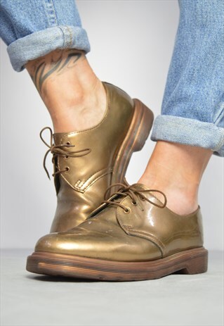 VINTAGE 90S DR. MARTENS GOLD LEATHER SHOES PUNK FESTIVAL