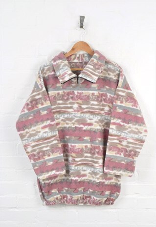 VINTAGE FLEECE 1/4 ZIP 80S PATTERN PURPLE LADIES LARGE