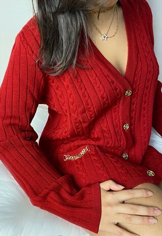 RARE VINTAGE 70S CELINE RED CARDIGAN WITH GOLD BUTTONS