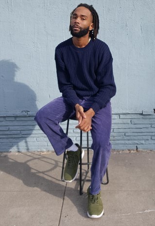 90S OVERSIZE PREPPY SKATER LUXURY BLUE JUMPER MEDIUM