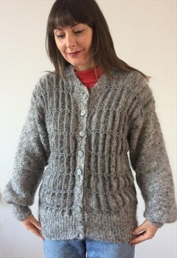 Vintage 80s Silver/Grey Cable Knit Cardigan