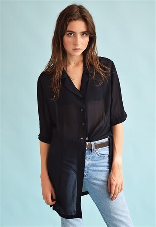 90'S RETRO MINIMALIST SHEER OVERSIZED BLOUSE TOP