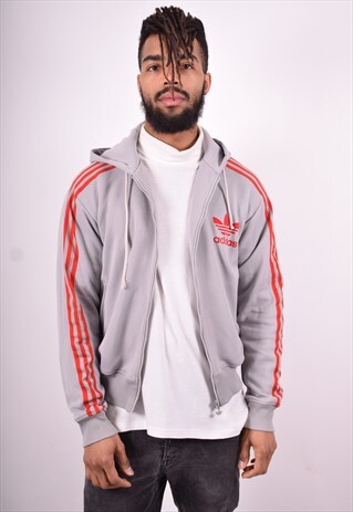 ADIDAS MENS VINTAGE HOODIE JACKET LARGE GREY 90'S