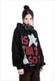 GRAFFITI HOODIE SLOGAN PULLOVER RUDE SKATER TOP IN BLACK