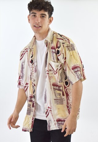 VINTAGE WHITE RED 90S PATTERN SUMMER SHIRT