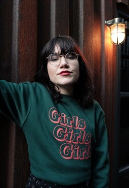 CATCALL 'Girls Girls Girls' Slogan Print Sweatshirt in GREEN