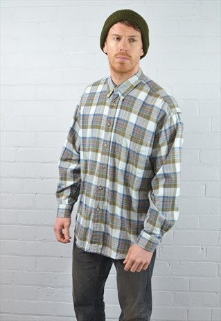 GREEN & BEIGE CHECKED FLANNEL SHIRT