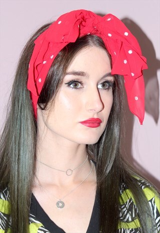 VINTAGE 1980'S UNIQUE RED SPOTTY FESTIVAL HEADBAND SCARF