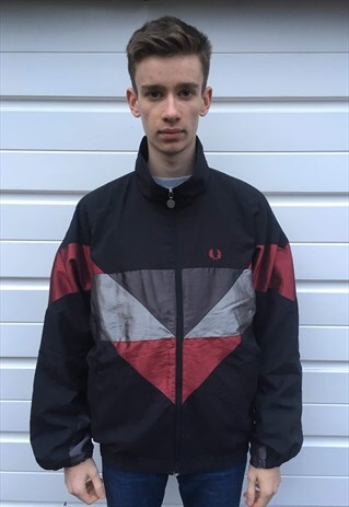 MENS VINTAGE 80S FRED PERRY METALLIC SHELL SUIT JACKET SPORT