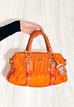 Vintage Prada Bag Y2K Ruched Tessuto Leather Shoulder Bag