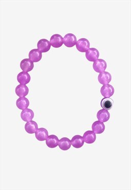 Purple Chalcedony Greek Evil Eye Beaded Gemstone Bracelet