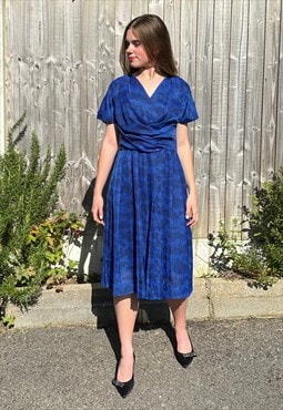 50's Three Star Frocks Vintage Blue Short Sleeve Dress