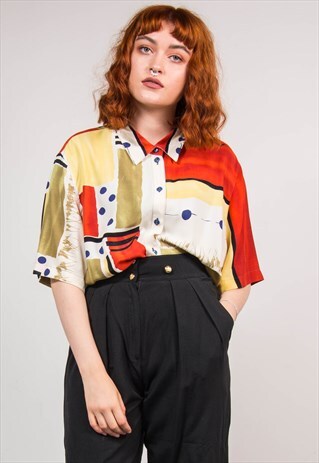 90'S VINTAGE ABSTRACT PATTERN OVERSIZE FESTIVAL SHIRT