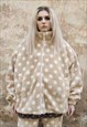 POLKA DOT FLEECE JACKET HANDMADE FLUFFY SPOT BOMBER CREAM
