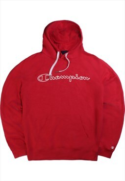 Vintage  Champion Hoodie Spellout Logo Red Large
