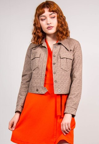 VTG 70'S PURPLE WAVEY BAROQUE PATTERN CROPPED BLAZER JACKET