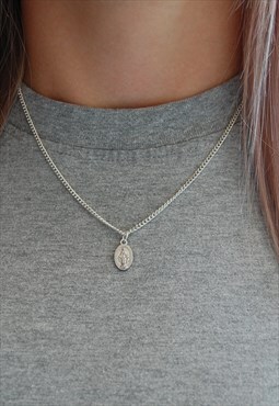 18" Silver Virgin Mary Necklace