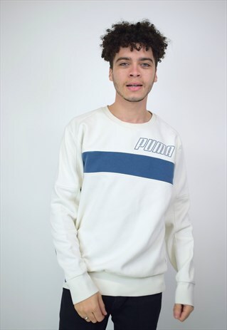 VINTAGE 90'S PUMA WHITE & BLUE SWEATSHIRT