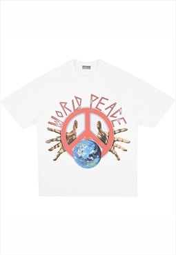 Kalodis Peace Slogan Print Oversized T-Shirt