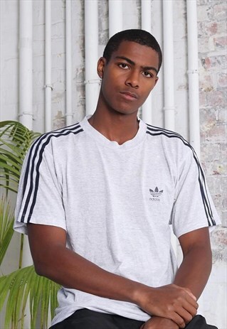 VINTAGE ADIDAS LOGO 3 STRIPE T-SHIRT WHITE