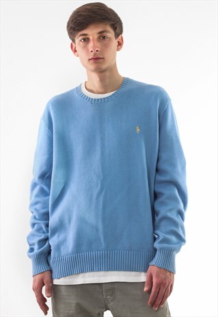VINTAGE POLO RALPH LAUREN SWEATER 90S BLUE KNIT KNITTED