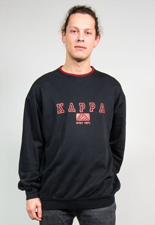 KAPPA VINTAGE BLACK & RED SWEATSHIRT CREW NECK SWEATER