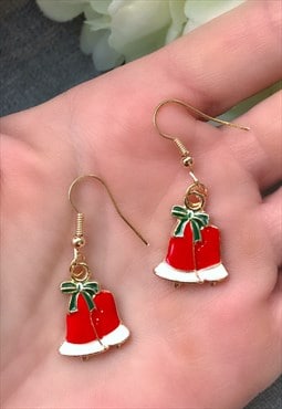 Christmas Bell Gold & Red Earrings