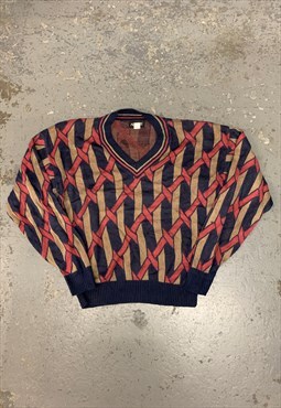 Vintage Abstract Knitted Jumper Funky Patterned Grandad Knit