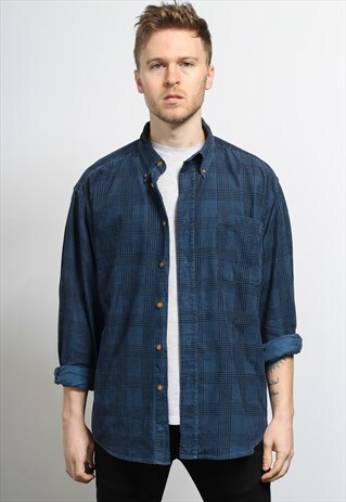 VINTAGE CORDUROY CORD SHIRT BLUE