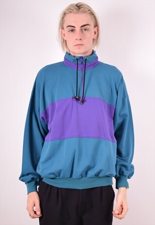 MENS VINTAGE SWEATSHIRT JUMPER LARGE NAVY BLUE 90S
