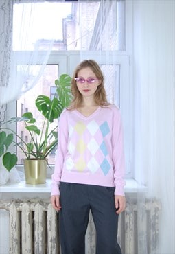 Vintage y2k knitted light pastel glam tailored jumper pink