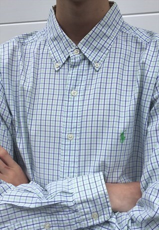 MENS RALPH LAUREN SHIRT IN GREEN BLUE CHECKED PATTERN