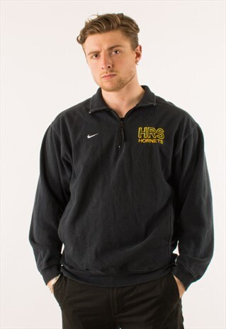 VINTAGE 90S BLACK NIKE QUARTER ZIP SWEATSHIRT MEDIUM