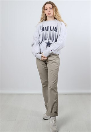 VINTAGE CHAMPION XL GREY PRINTED NFL CROPPED SWEATSHIRT