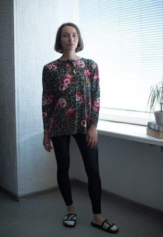 VINTAGE 80'S FLOWER/ANIMAL PRINT BLOUSE