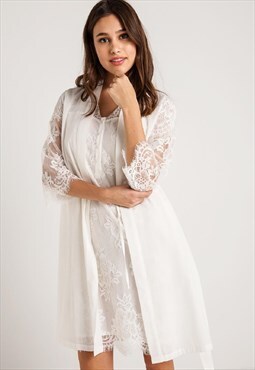 Cotton Lace Detailed Nightgown Dressing Gown Set