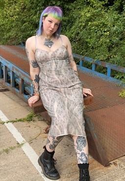Vintage Whistles Grunge Pink and Grey Lace Midi Dress 
