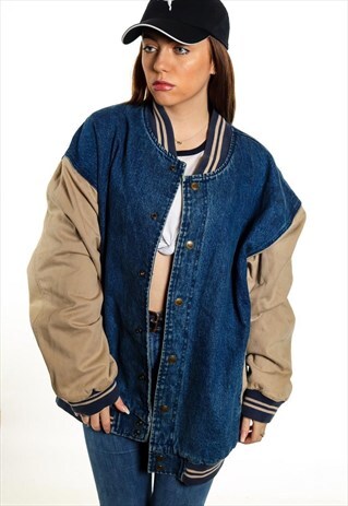 VINTAGE DENIM VARSITY JACKET J2307