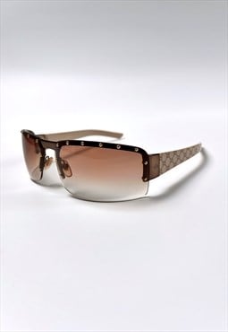 Gucci Sunglasses GG Rimless Shield Brown Tinted Monogram 