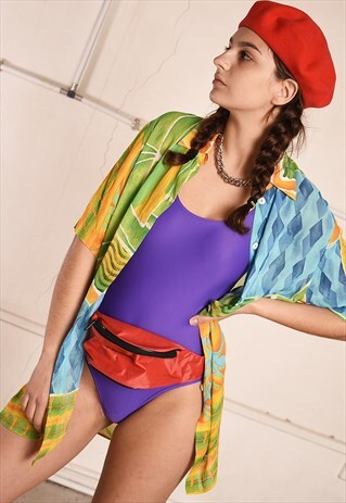 90'S RETRO ABSTRACT PRINT FESTIVAL OVERSIZED BLOUSE TOP