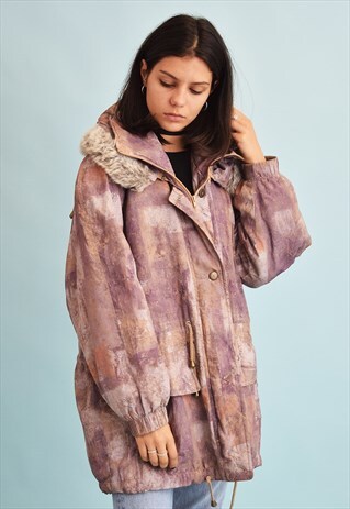 90'S RETRO ABSTRACT PRINT PARKA PUFFER JACKET
