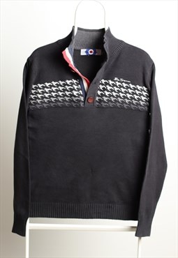 Vintage Ben Sherman 1/4 Button Sweatshirt Black Abstract