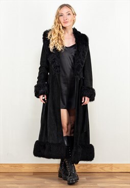 Vintage 70's Women Penny Lane Maxi Coat in Black