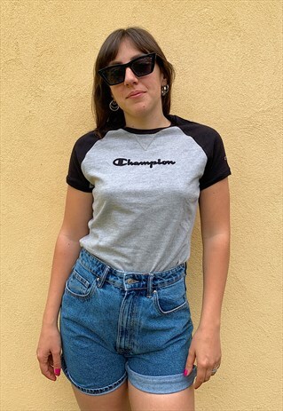 VINTAGE 90S CHAMPION LOGO T-SHIRT IN GREY