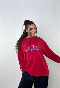 Red 90s Ellesse Embroidered Spellout Sweatshirt