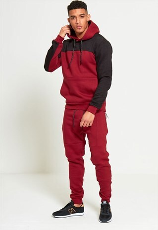 MENS WINE TRACKSUIT WITH COLOUR BLOCK DETAIL