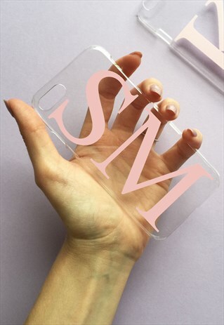 CLEAR & DUSTY PINK MONOGRAM PHONE CASE WITH LARGE INITIALS